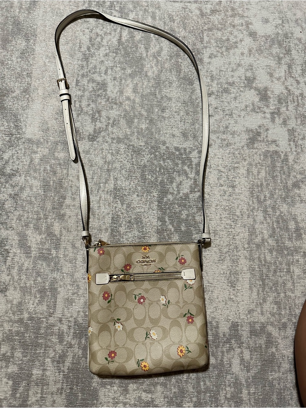 Coach Beige Floral Signature Crossbody Bag with Gold Hardware